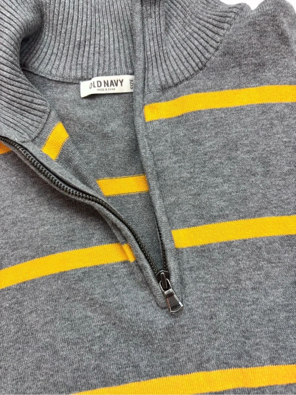 Old Navy XXL Gray & Yellow Striped Quarter Zip Cotton Sweater